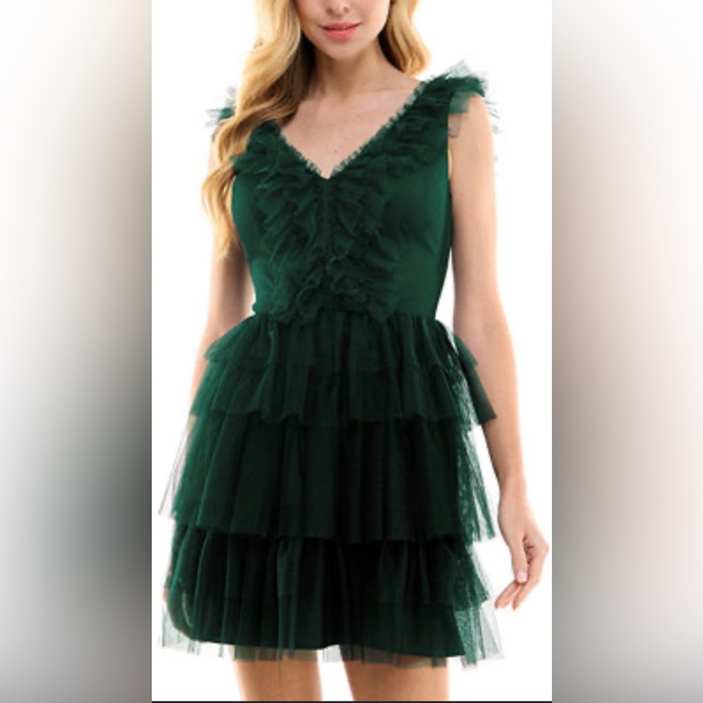 City Studios Juniors Tiered Tulle Fit & Flare Dress in Green